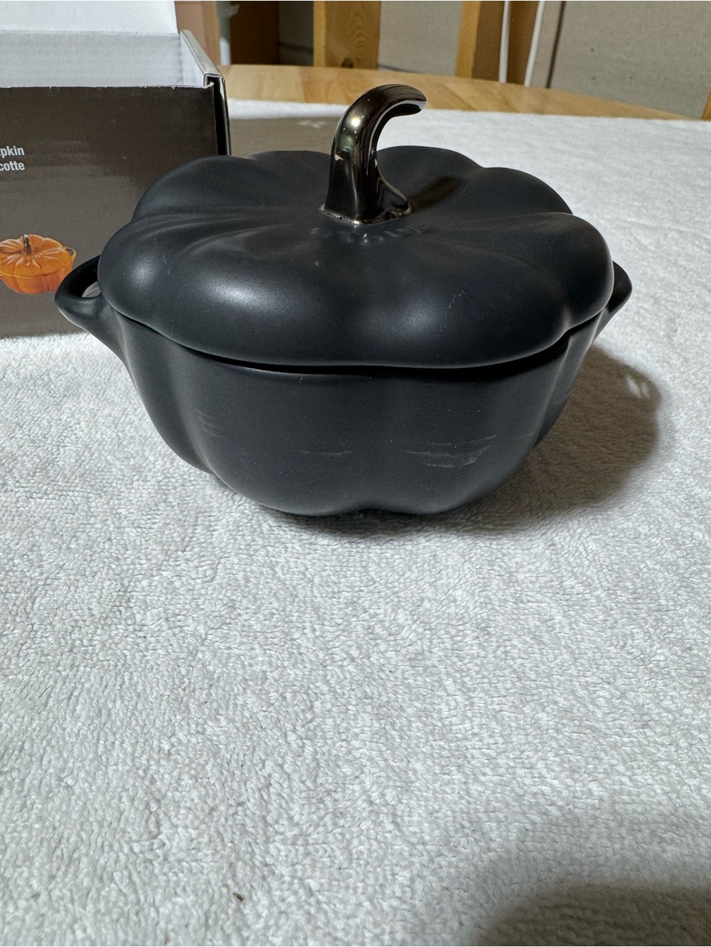 Staub Black Pumpkin Cocotte with Metallic Stem Handle